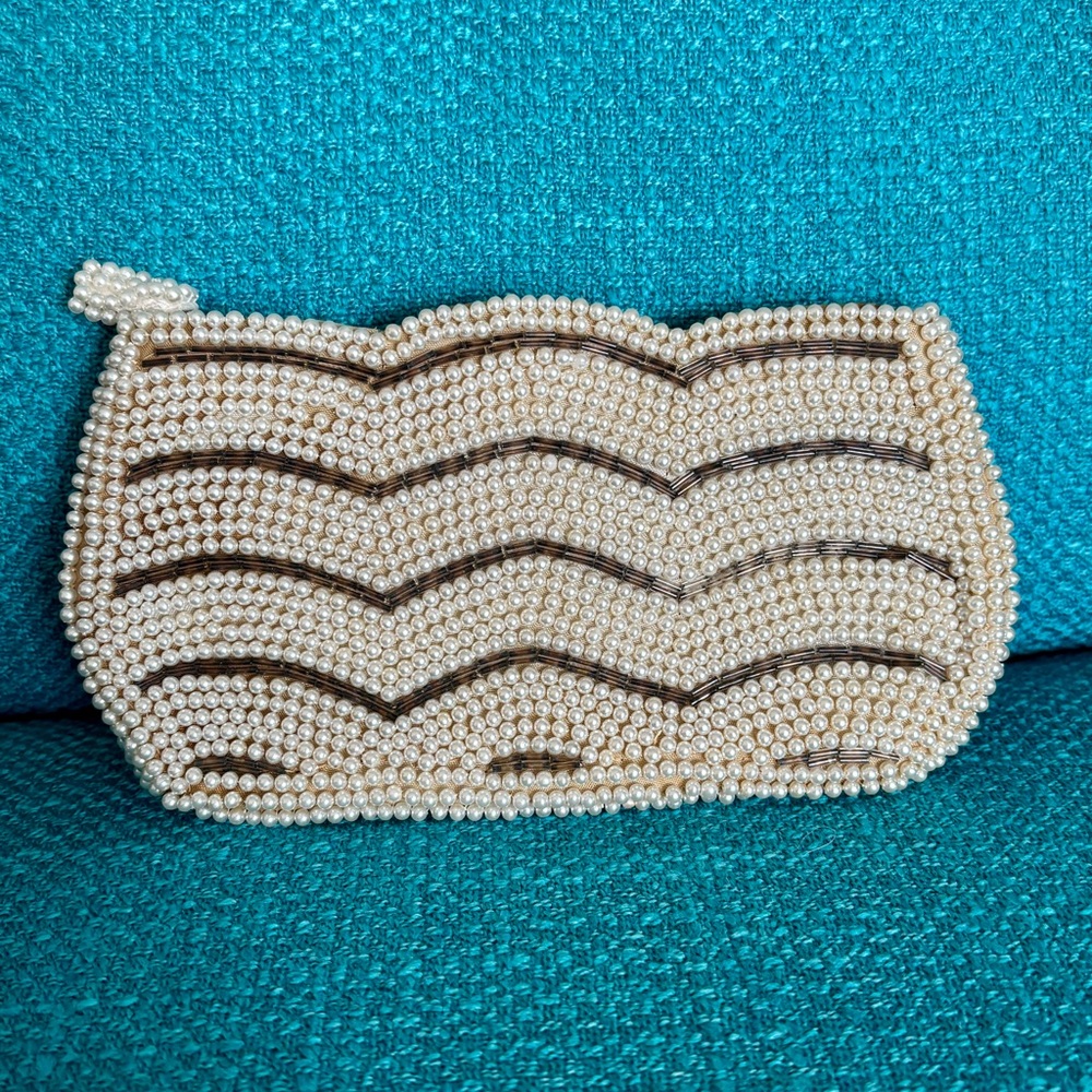 Vintage 1940s Pearl Beaded Satin Clutch